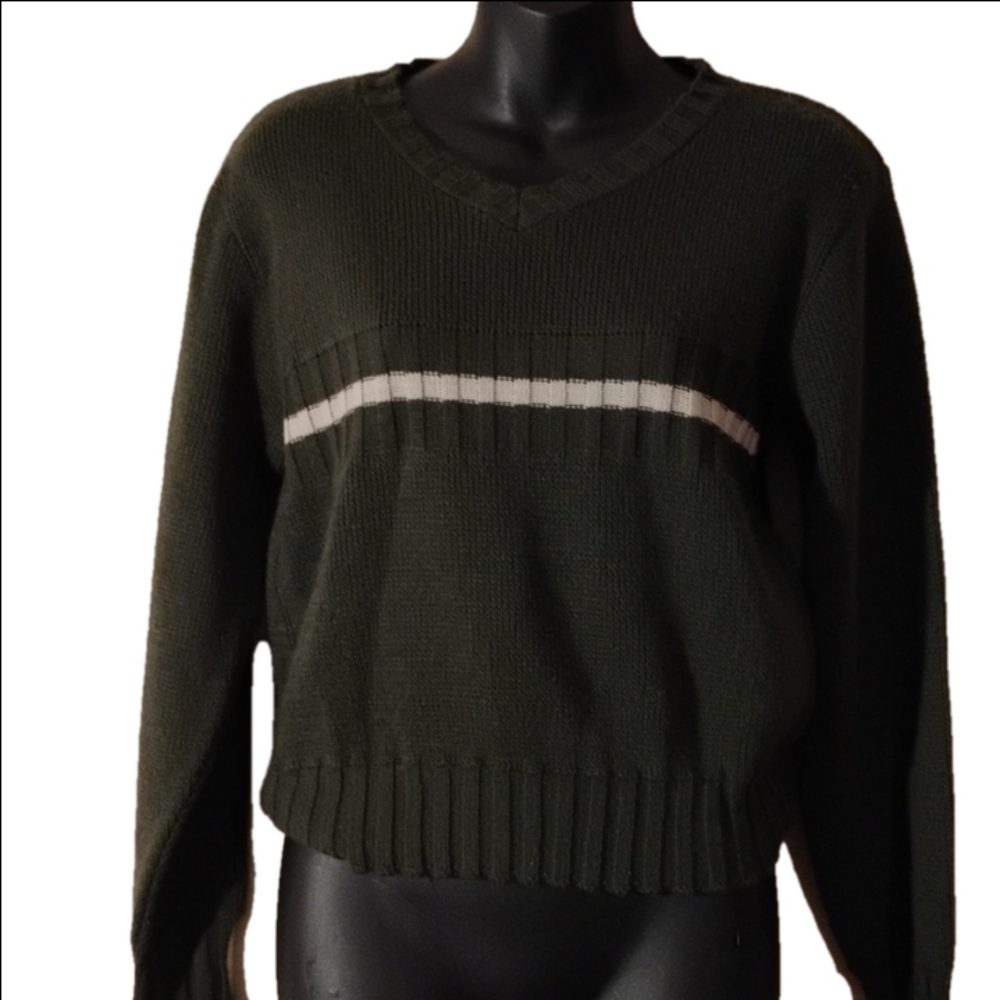 Smooches  Y2K green/ cream colored sweater. Size medium.